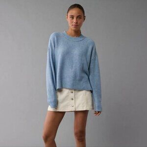 American Eagle Blue Chunky Knit Cropped Sweater Pullover Wool Blend Size Small